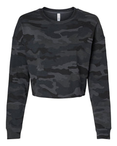 Women's Lightweight Cropped Crewneck Sweatshirt - Black Camo